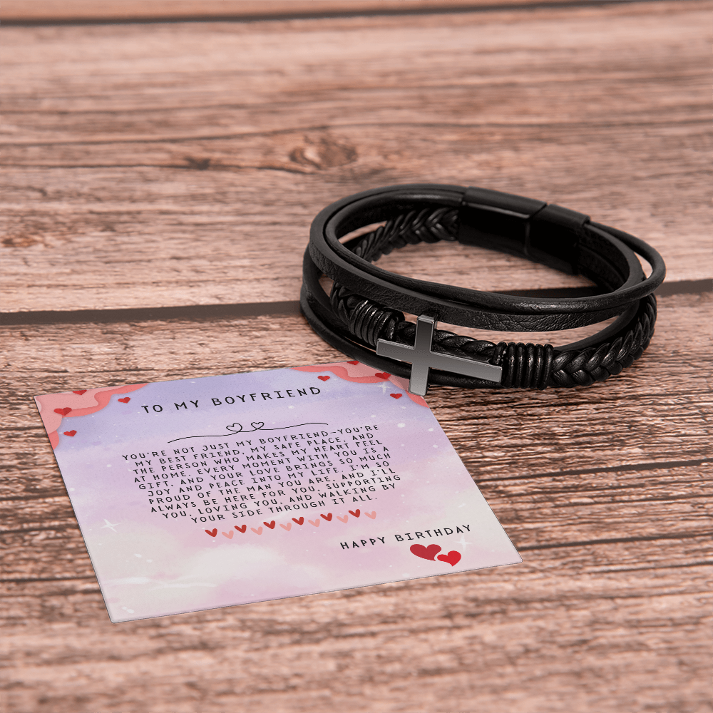 TO MY BOYFRIEND - HAPPY BIRTHDAY - CROSS BRACELET GIFT SET