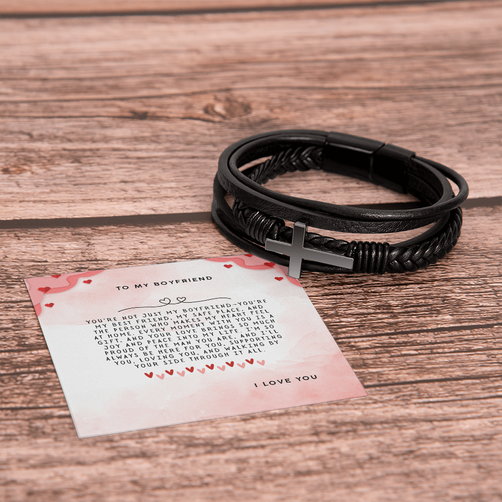 TO MY BOYFRIEND - I LOVE YOU - CROSS BRACELET GIFT SET