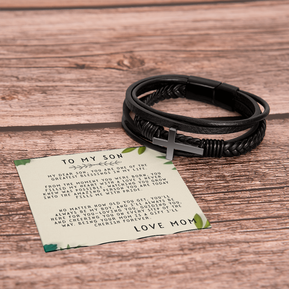 TO MY SON - LOVE MOM - CROSS BRACELET GIFT SET