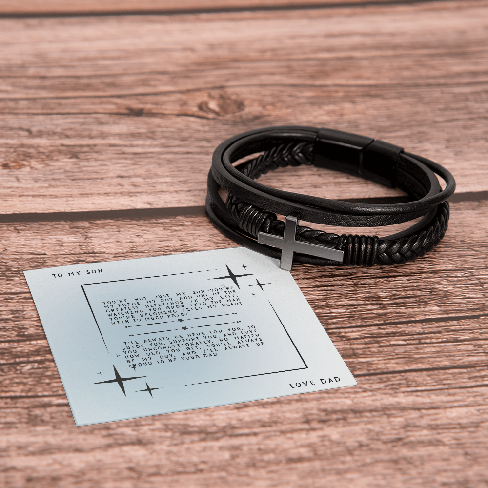 TO MY SON - LOVE DAD - CROSS BRACELET GIFT SET