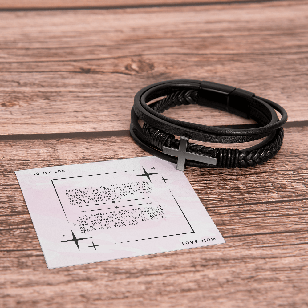 TO MY SON - LOVE MOM - CROSS BRACELET GIFT SET