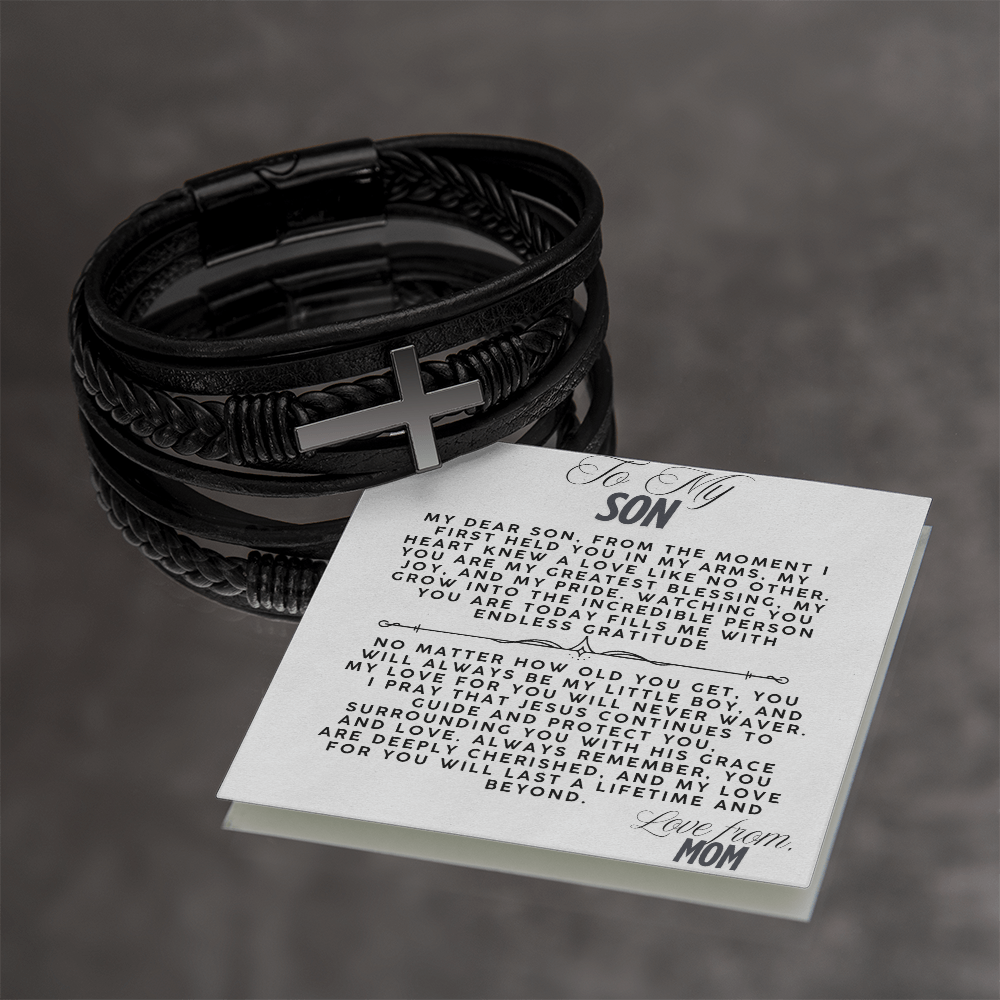 TO MY SON - LOVE MOM - CROSS BRACELET GIFT SET