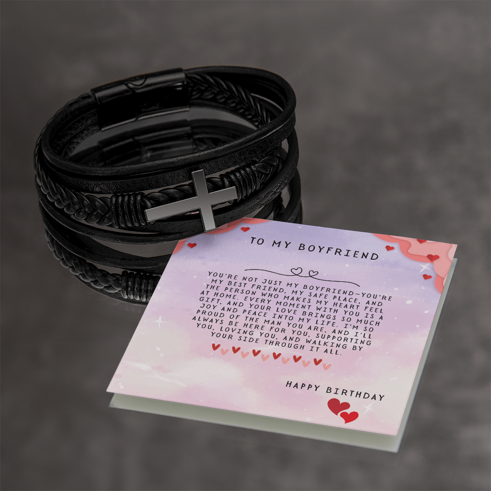 TO MY BOYFRIEND - HAPPY BIRTHDAY - CROSS BRACELET GIFT SET