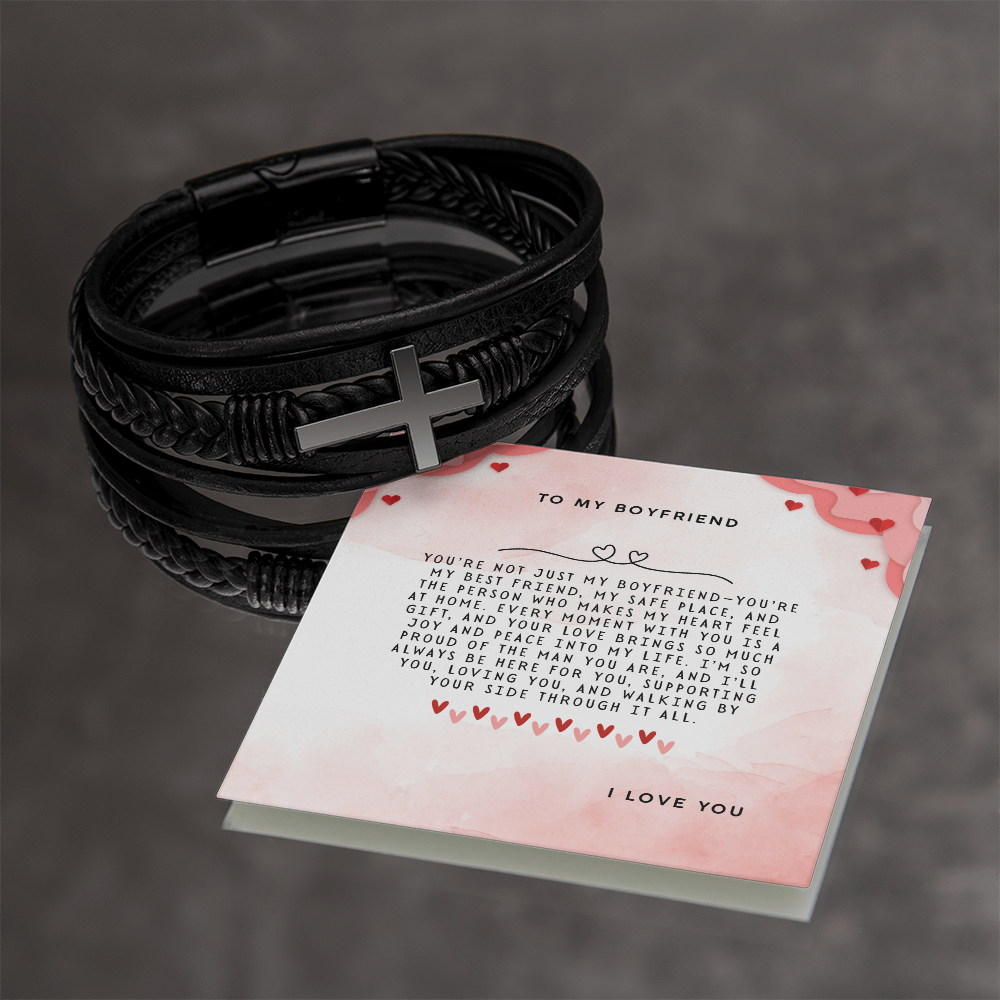 TO MY BOYFRIEND - I LOVE YOU - CROSS BRACELET GIFT SET