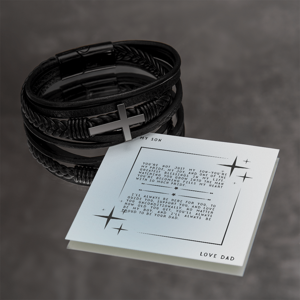 TO MY SON - LOVE DAD - CROSS BRACELET GIFT SET