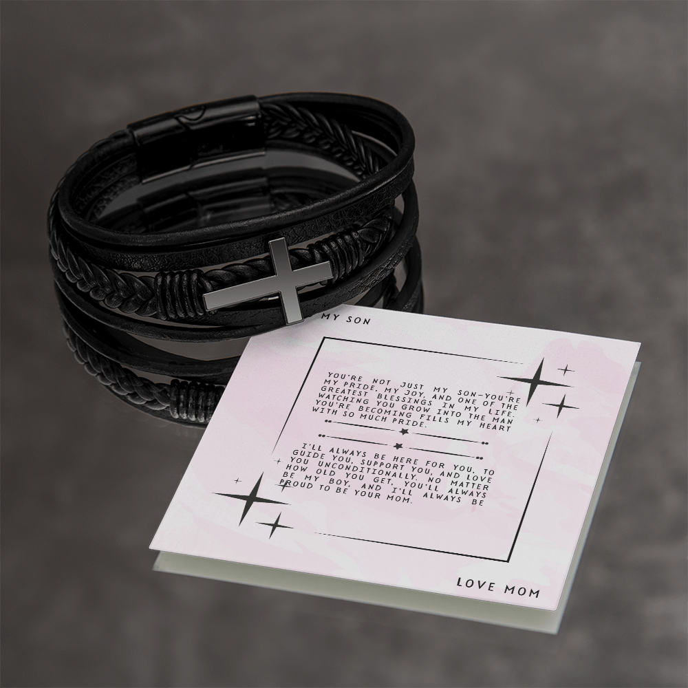 TO MY SON - LOVE MOM - CROSS BRACELET GIFT SET