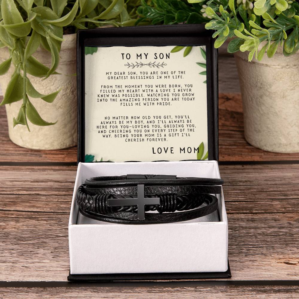 TO MY SON - LOVE MOM - CROSS BRACELET GIFT SET