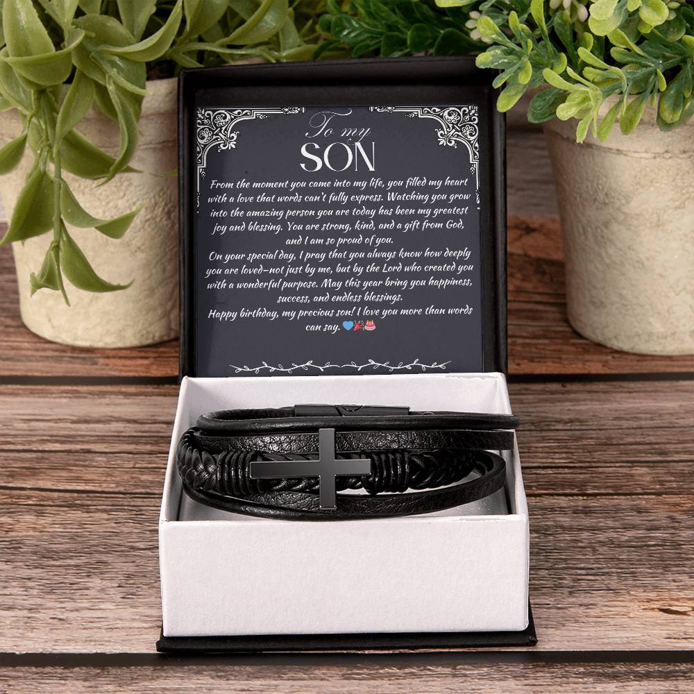 TO MY SON - HAPPY BIRTHDAY - CROSS BRACELET GIFT SET