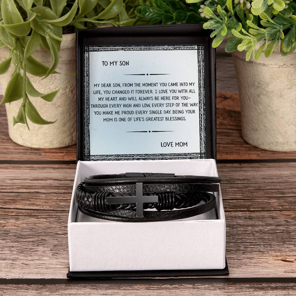 TO MY SON - LOVE MOM - CROSS BRACELET GIFT SET