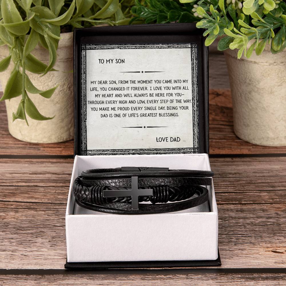 TO MY SON - LOVE DAD - CROSS BRACELET GIFT SET
