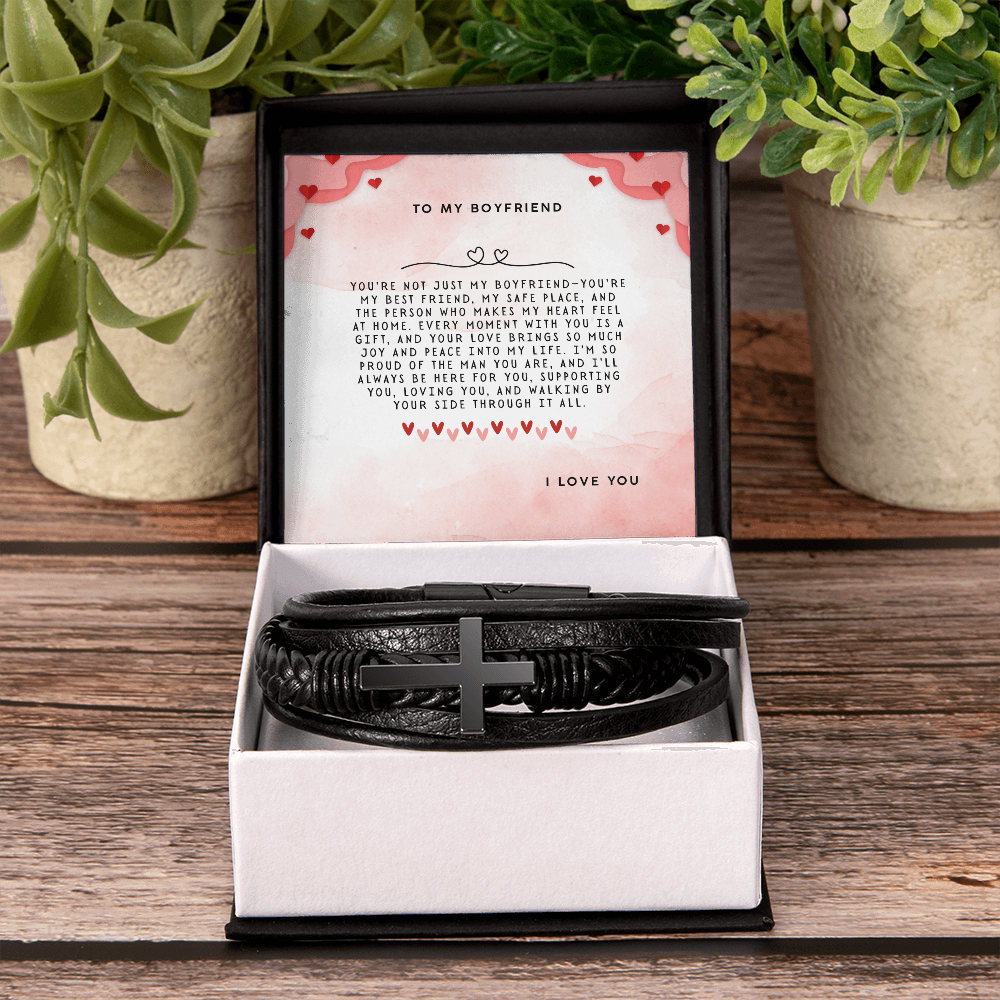 TO MY BOYFRIEND - I LOVE YOU - CROSS BRACELET GIFT SET