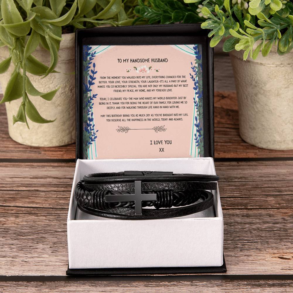 TO MY HANDSOME HUSBAND - HAPPY BIRTHDAY - CROSS BRACELET GIFT SET
