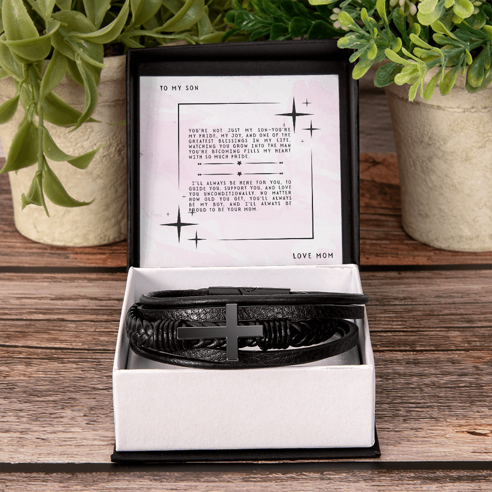 TO MY SON - LOVE MOM - CROSS BRACELET GIFT SET