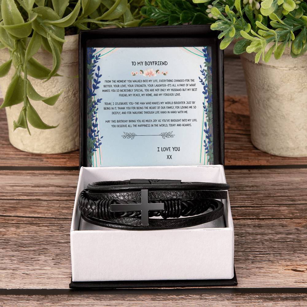 TO MY BOYFRIEND - HAPPY BIRTHDAY - CROSS BRACELET GIFT SET