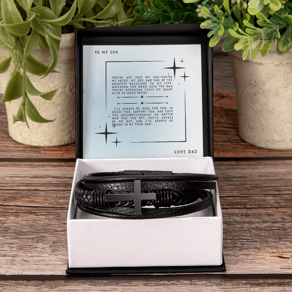 TO MY SON - LOVE DAD - CROSS BRACELET GIFT SET