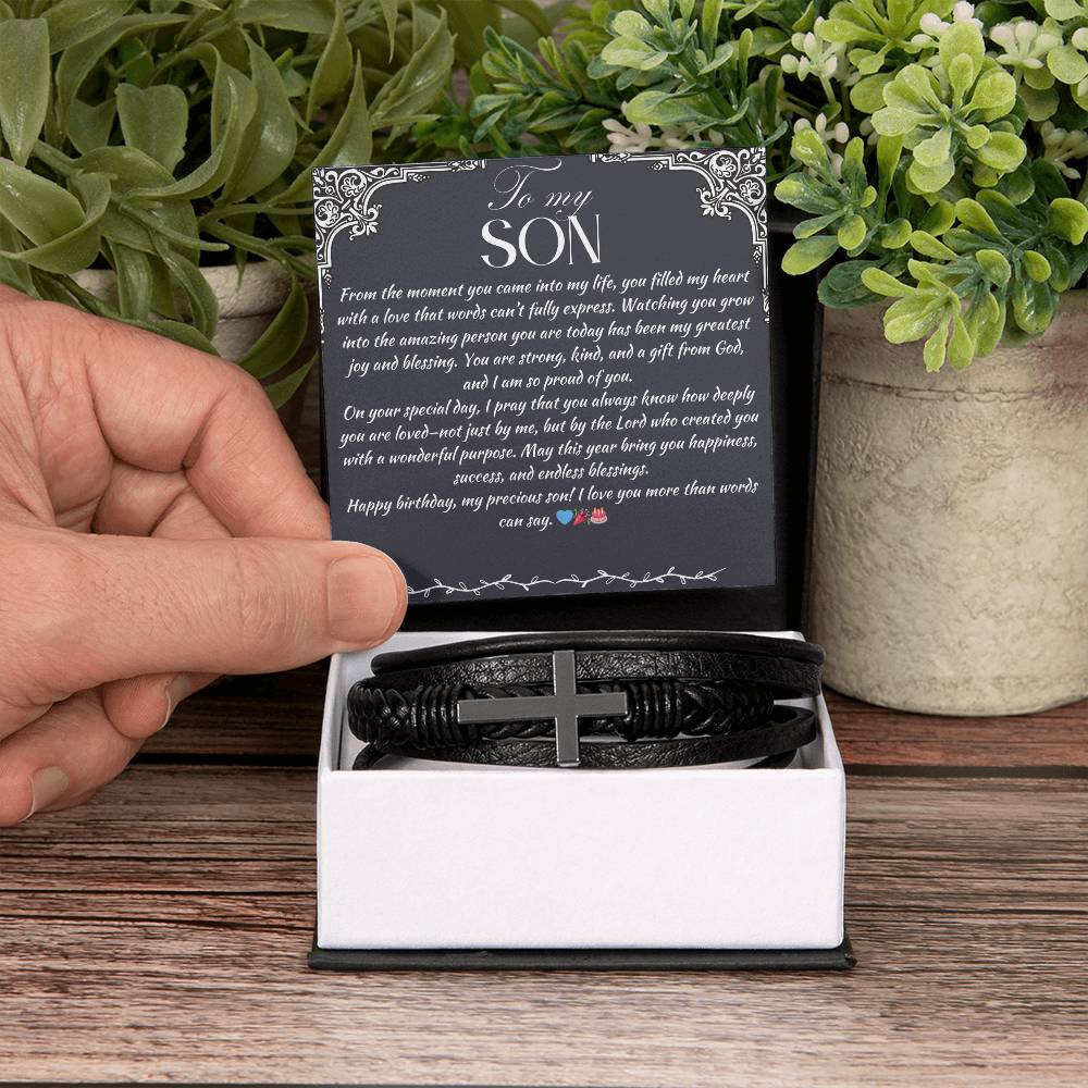 TO MY SON - HAPPY BIRTHDAY - CROSS BRACELET GIFT SET