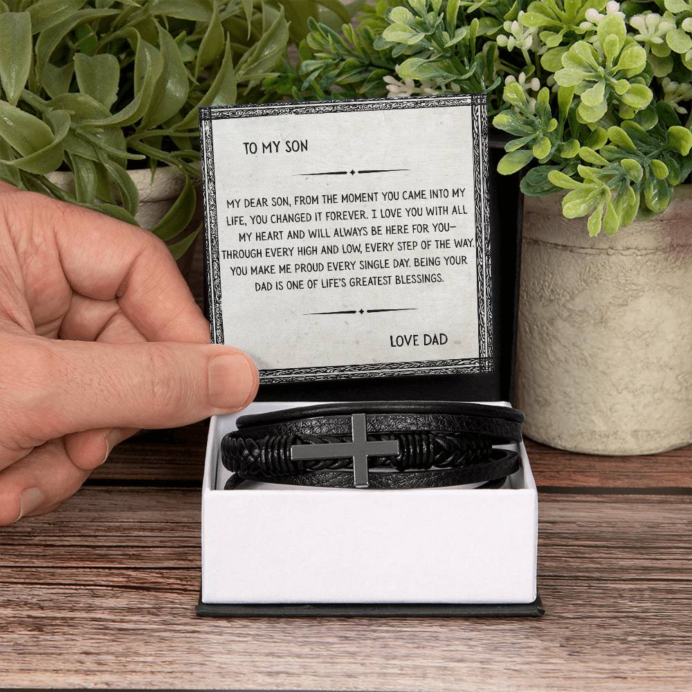 TO MY SON - LOVE DAD - CROSS BRACELET GIFT SET