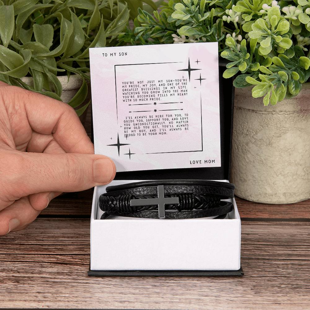 TO MY SON - LOVE MOM - CROSS BRACELET GIFT SET