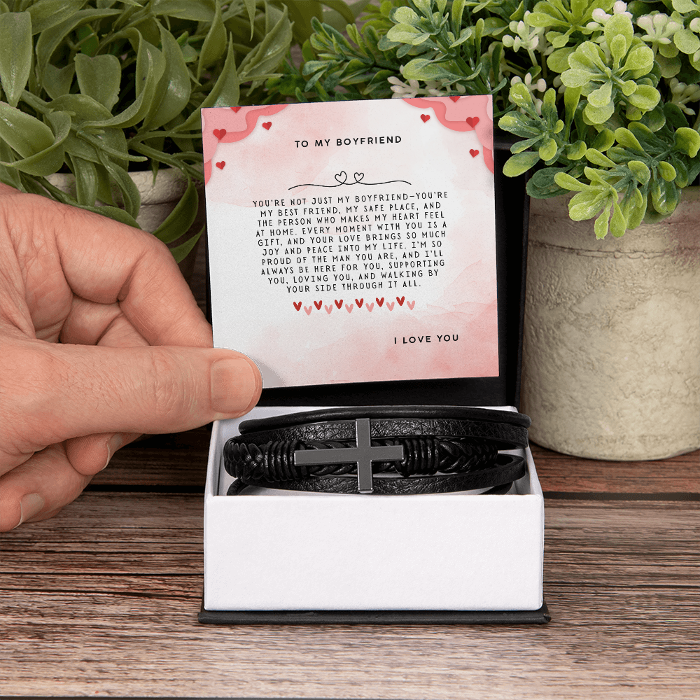 TO MY BOYFRIEND - I LOVE YOU - CROSS BRACELET GIFT SET