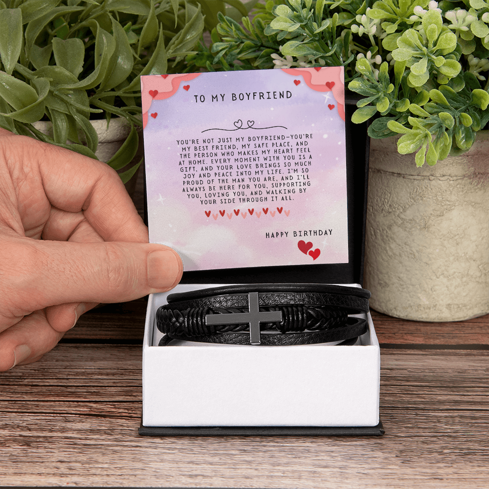 TO MY BOYFRIEND - HAPPY BIRTHDAY - CROSS BRACELET GIFT SET