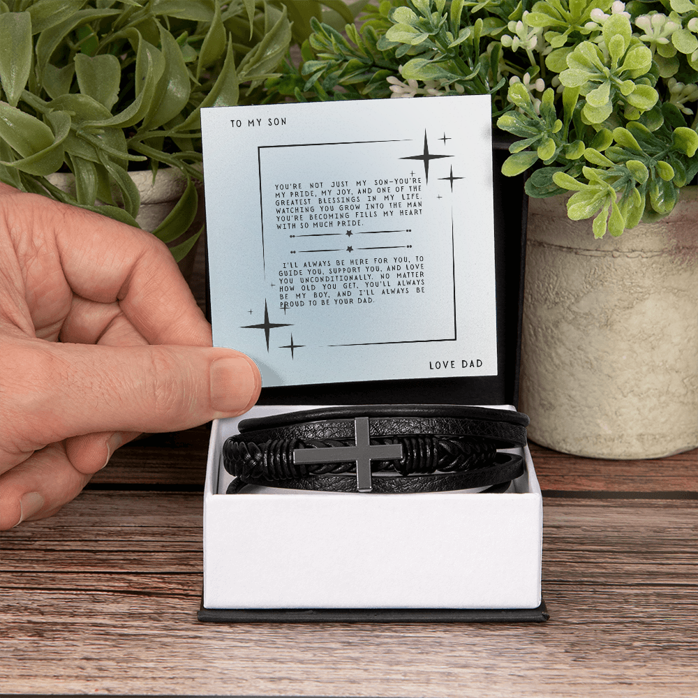 TO MY SON - LOVE DAD - CROSS BRACELET GIFT SET