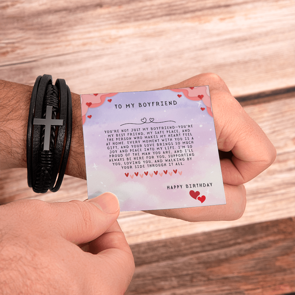 TO MY BOYFRIEND - HAPPY BIRTHDAY - CROSS BRACELET GIFT SET