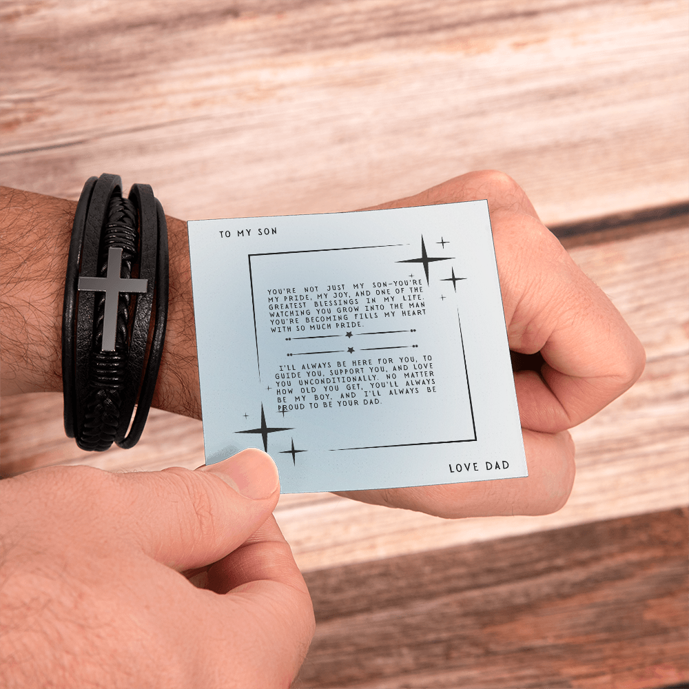 TO MY SON - LOVE DAD - CROSS BRACELET GIFT SET