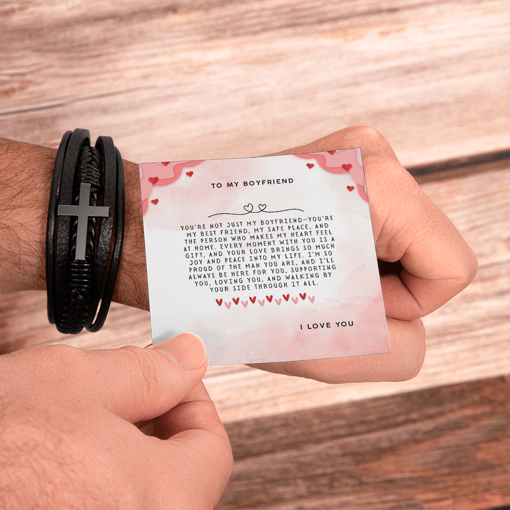 TO MY BOYFRIEND - I LOVE YOU - CROSS BRACELET GIFT SET