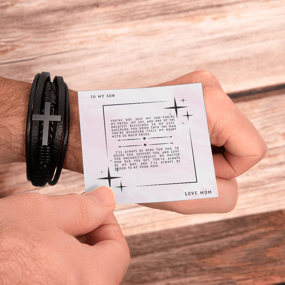 TO MY SON - LOVE MOM - CROSS BRACELET GIFT SET