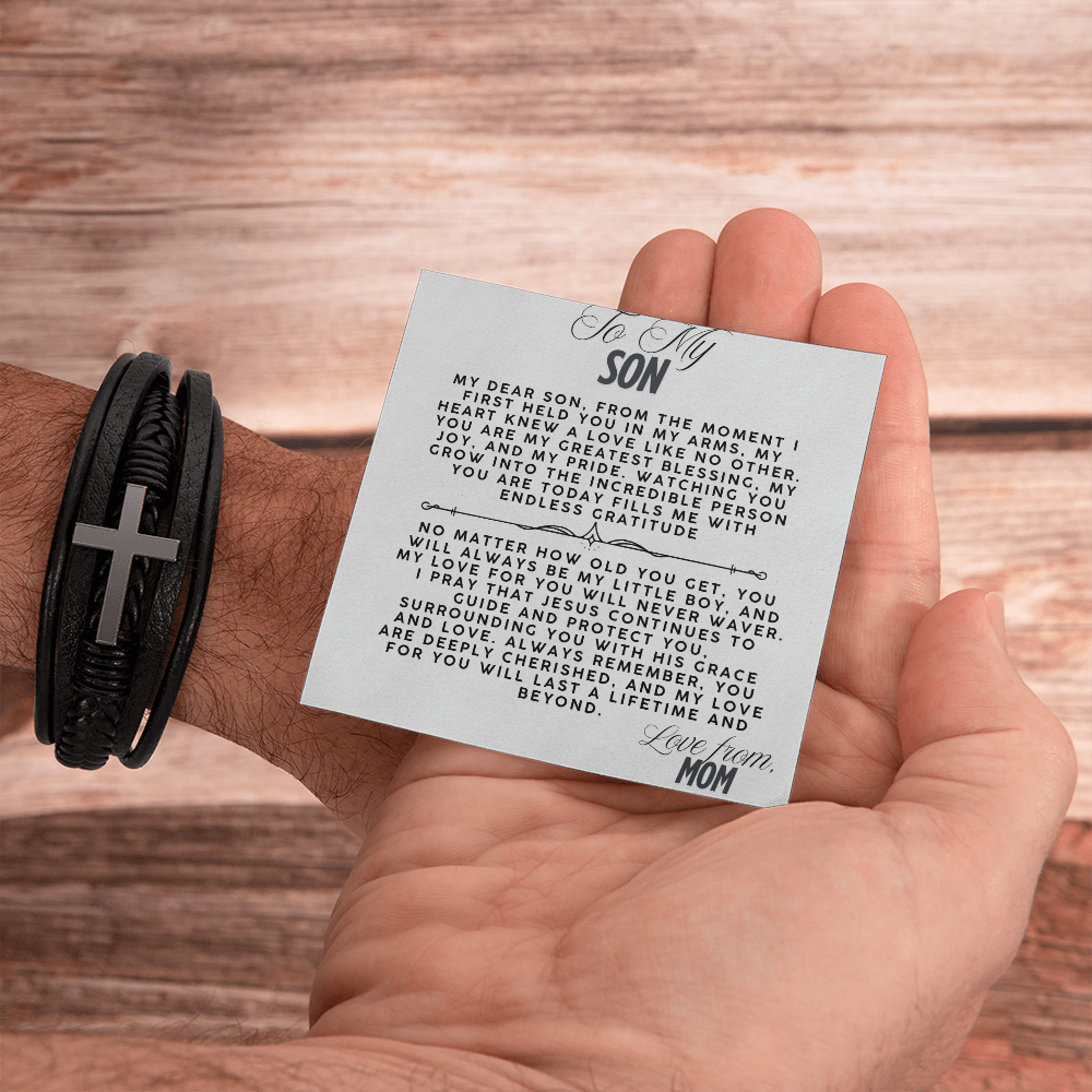 TO MY SON - LOVE MOM - CROSS BRACELET GIFT SET