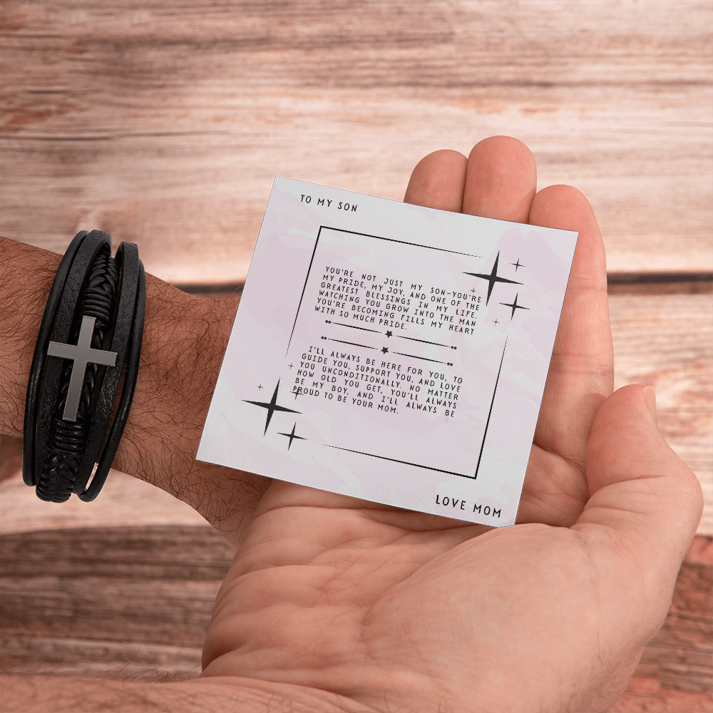 TO MY SON - LOVE MOM - CROSS BRACELET GIFT SET