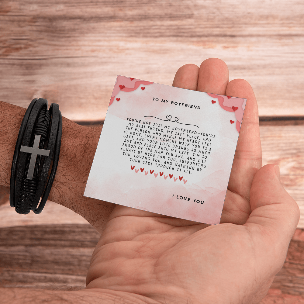 TO MY BOYFRIEND - I LOVE YOU - CROSS BRACELET GIFT SET