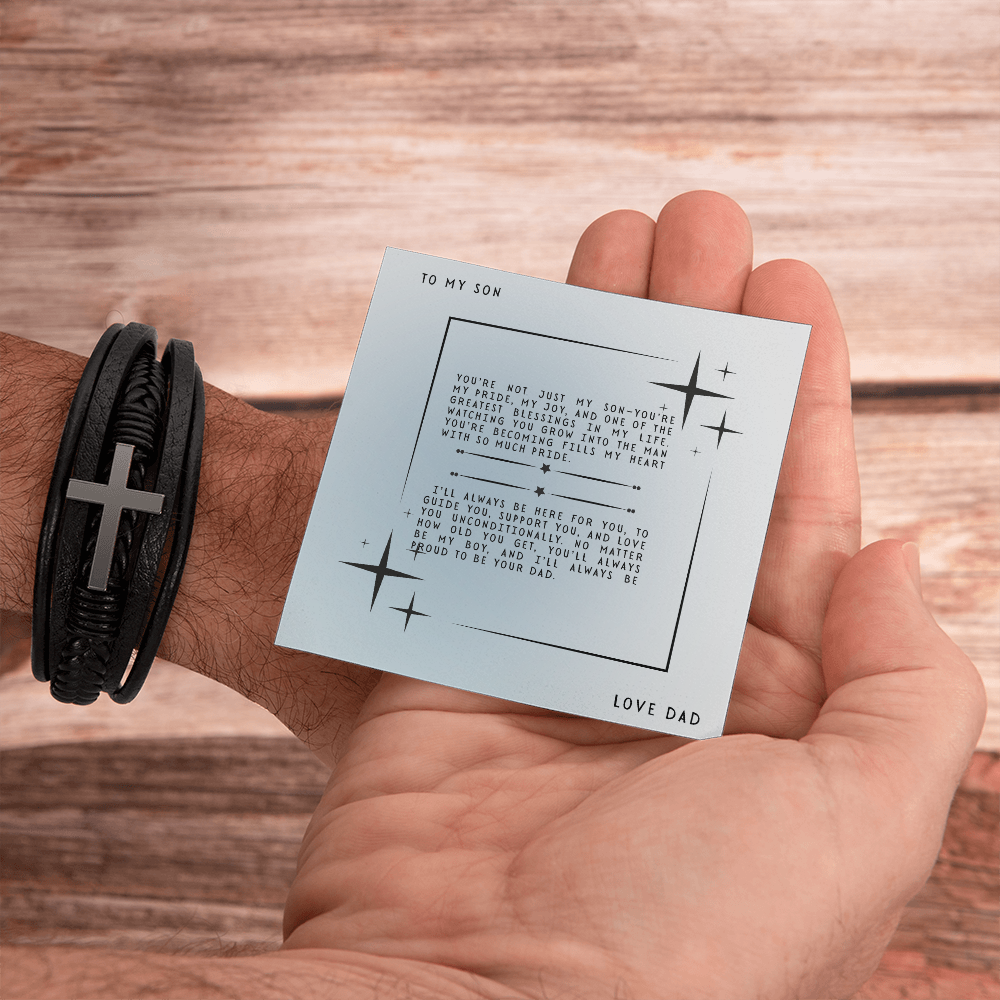TO MY SON - LOVE DAD - CROSS BRACELET GIFT SET