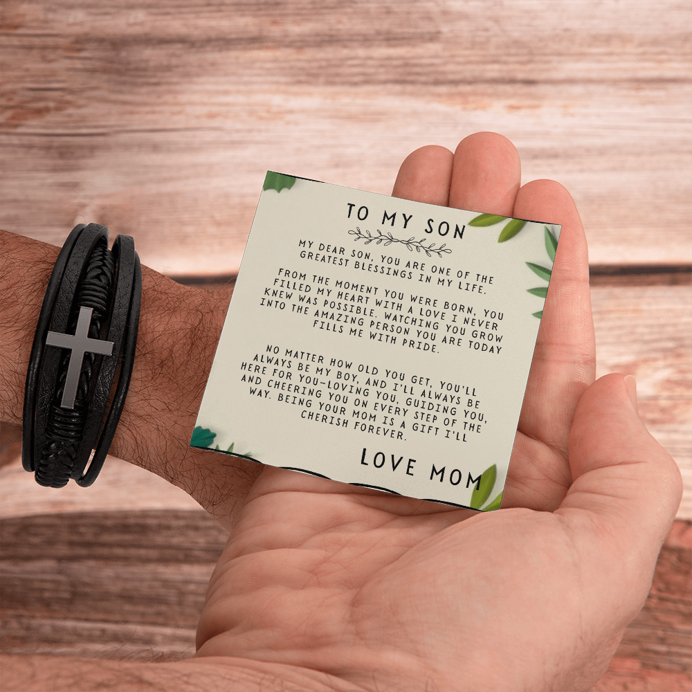 TO MY SON - LOVE MOM - CROSS BRACELET GIFT SET