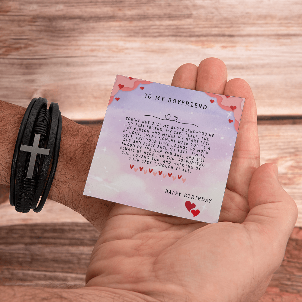 TO MY BOYFRIEND - HAPPY BIRTHDAY - CROSS BRACELET GIFT SET