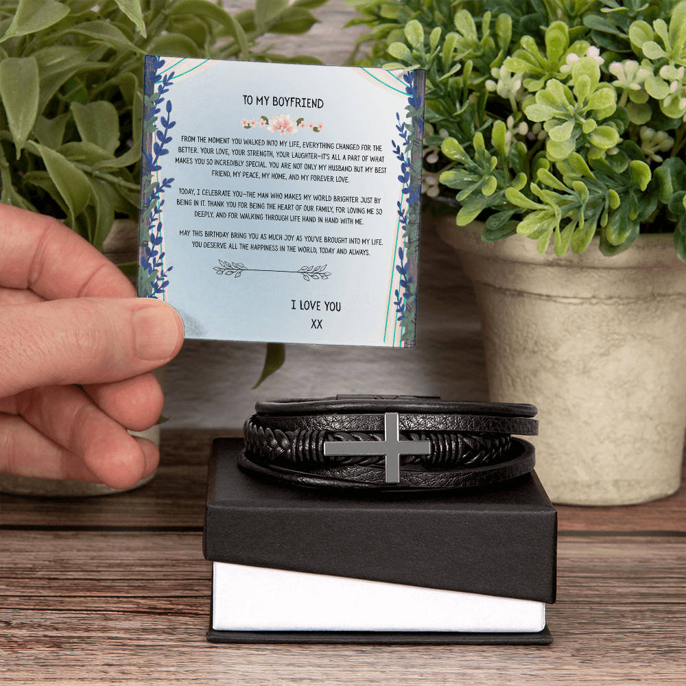 TO MY BOYFRIEND - HAPPY BIRTHDAY - CROSS BRACELET GIFT SET