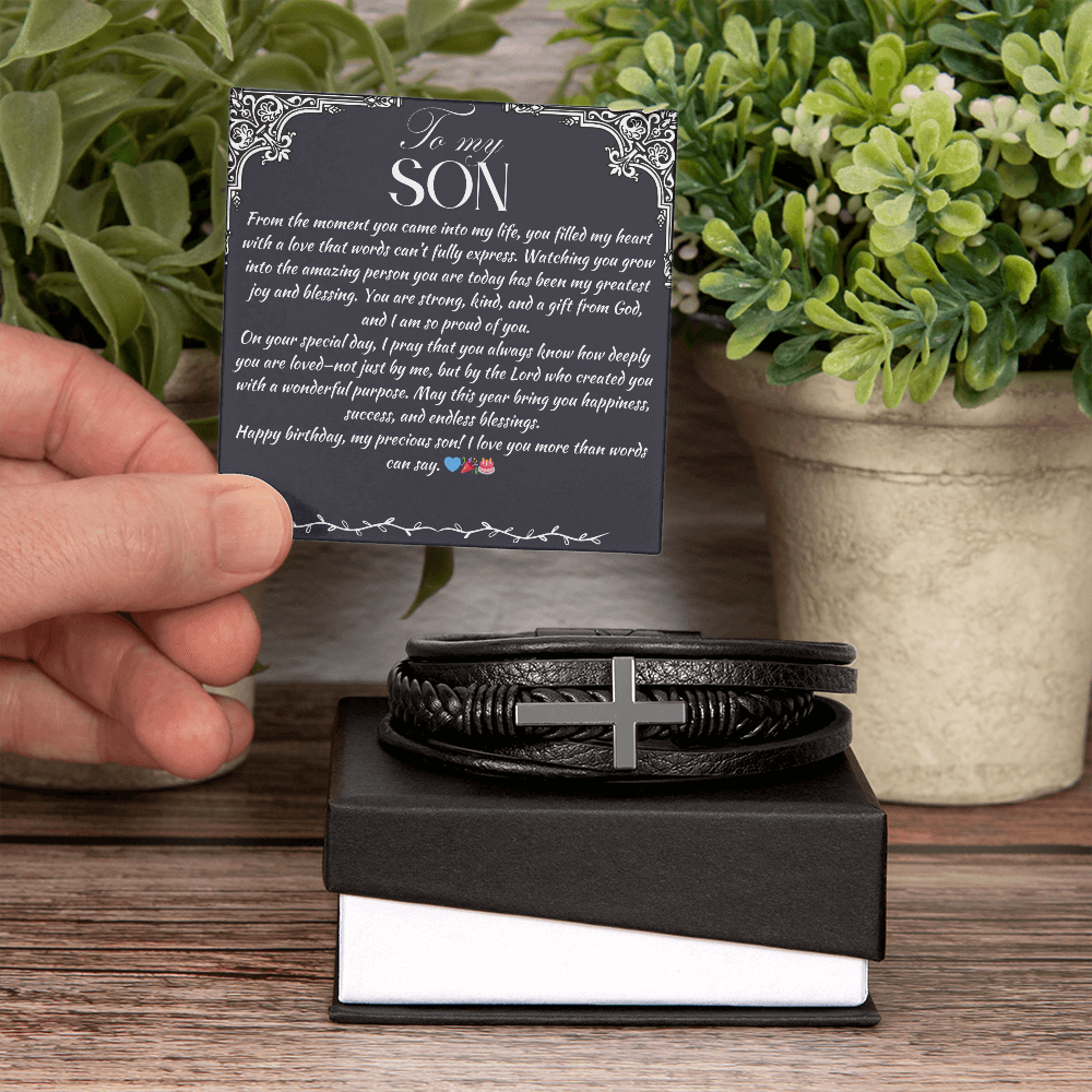 TO MY SON - HAPPY BIRTHDAY - CROSS BRACELET GIFT SET
