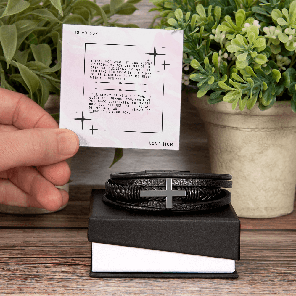 TO MY SON - LOVE MOM - CROSS BRACELET GIFT SET