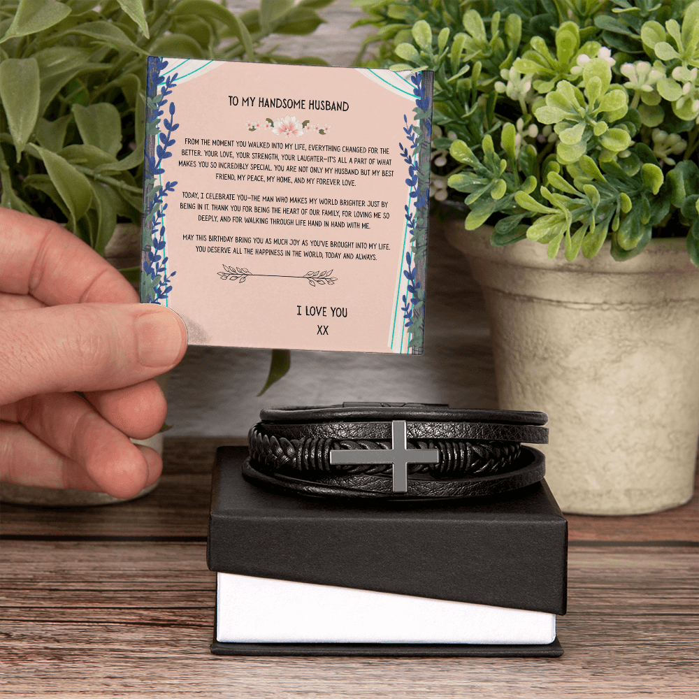TO MY HANDSOME HUSBAND - HAPPY BIRTHDAY - CROSS BRACELET GIFT SET