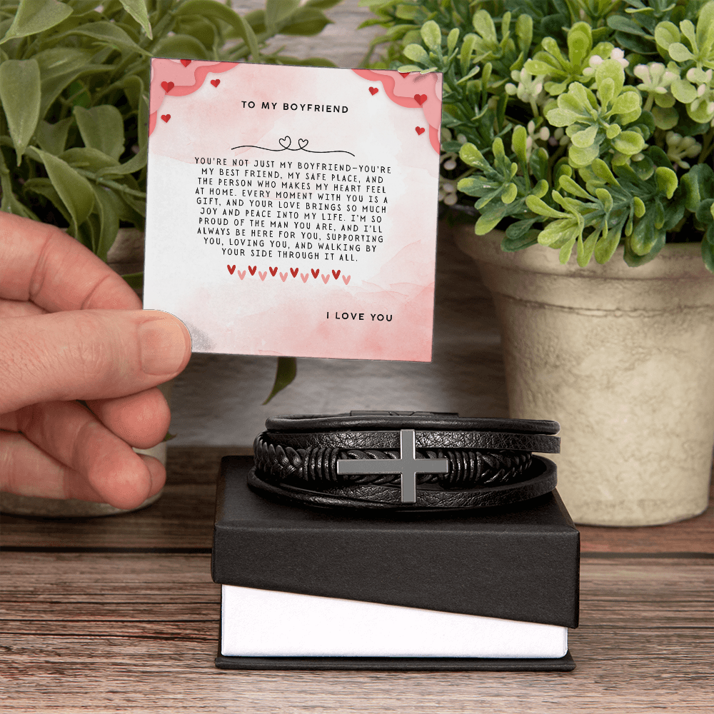 TO MY BOYFRIEND - I LOVE YOU - CROSS BRACELET GIFT SET