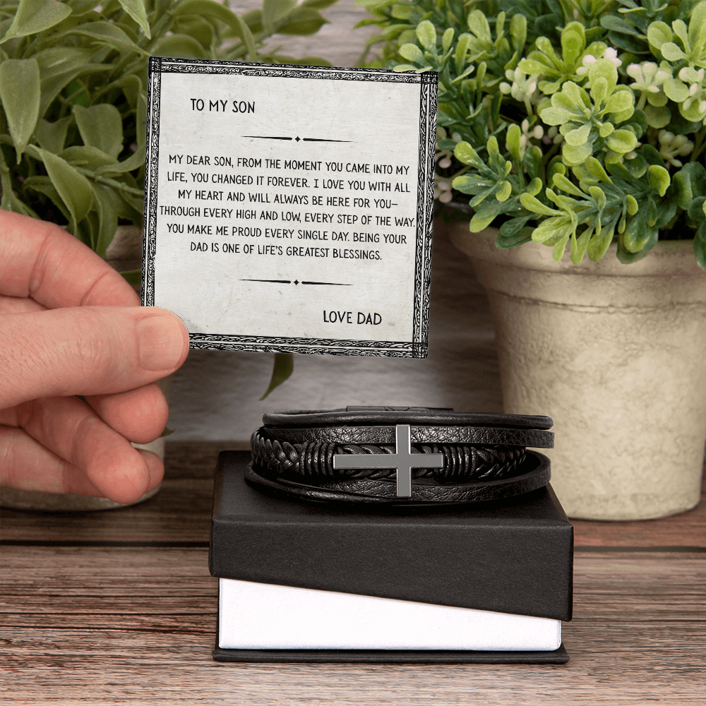 TO MY SON - LOVE DAD - CROSS BRACELET GIFT SET