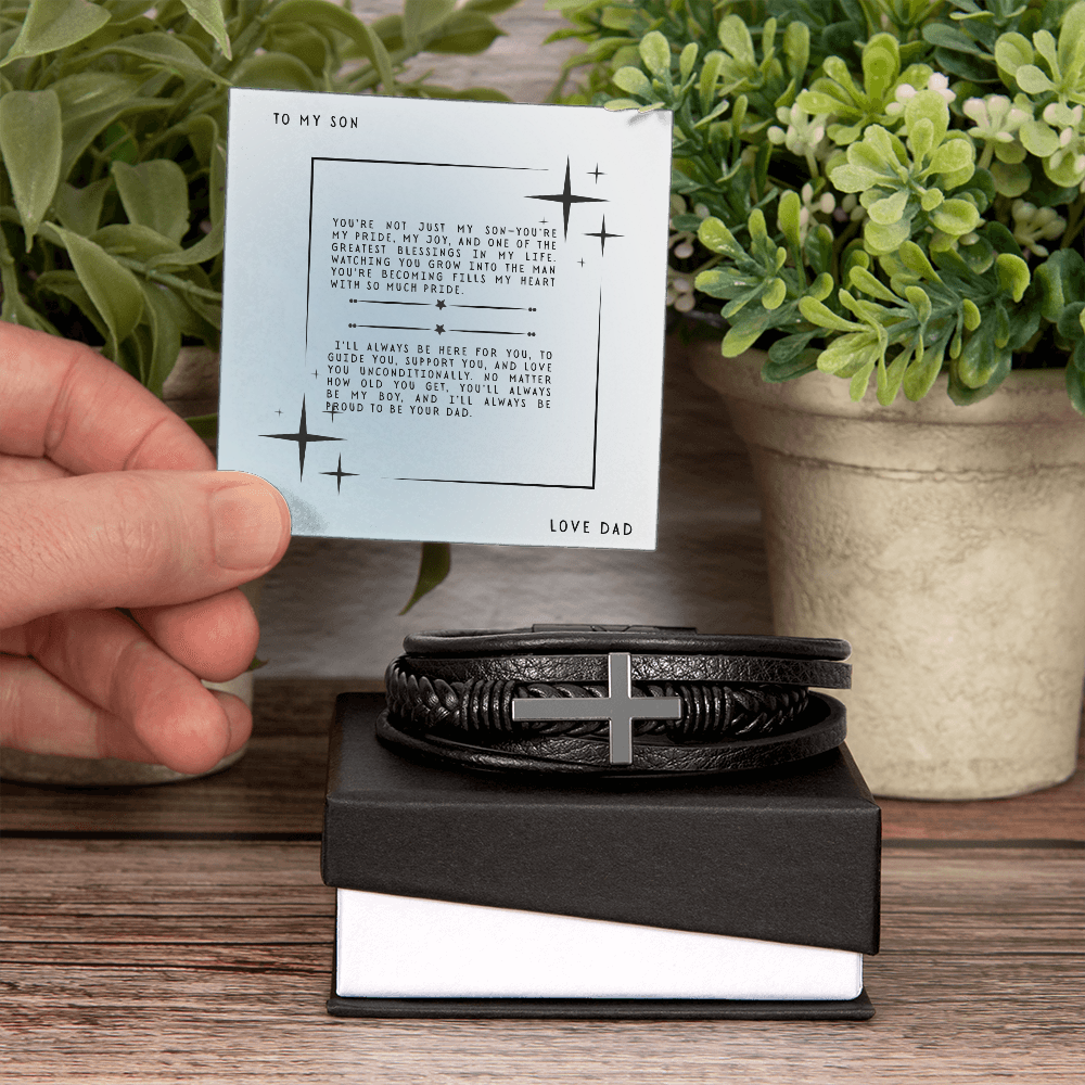 TO MY SON - LOVE DAD - CROSS BRACELET GIFT SET