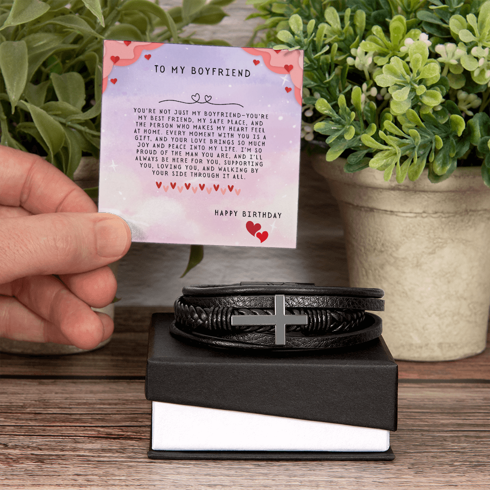 TO MY BOYFRIEND - HAPPY BIRTHDAY - CROSS BRACELET GIFT SET