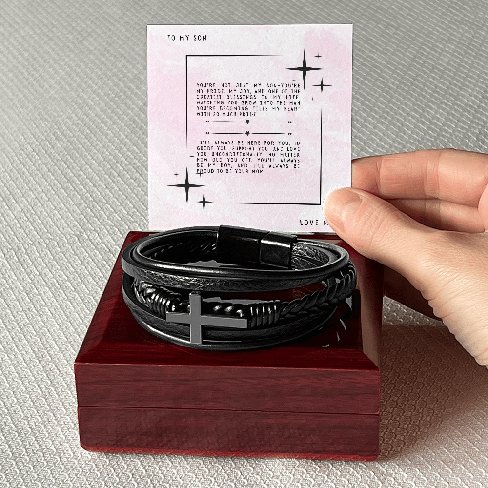 TO MY SON - LOVE MOM - CROSS BRACELET GIFT SET