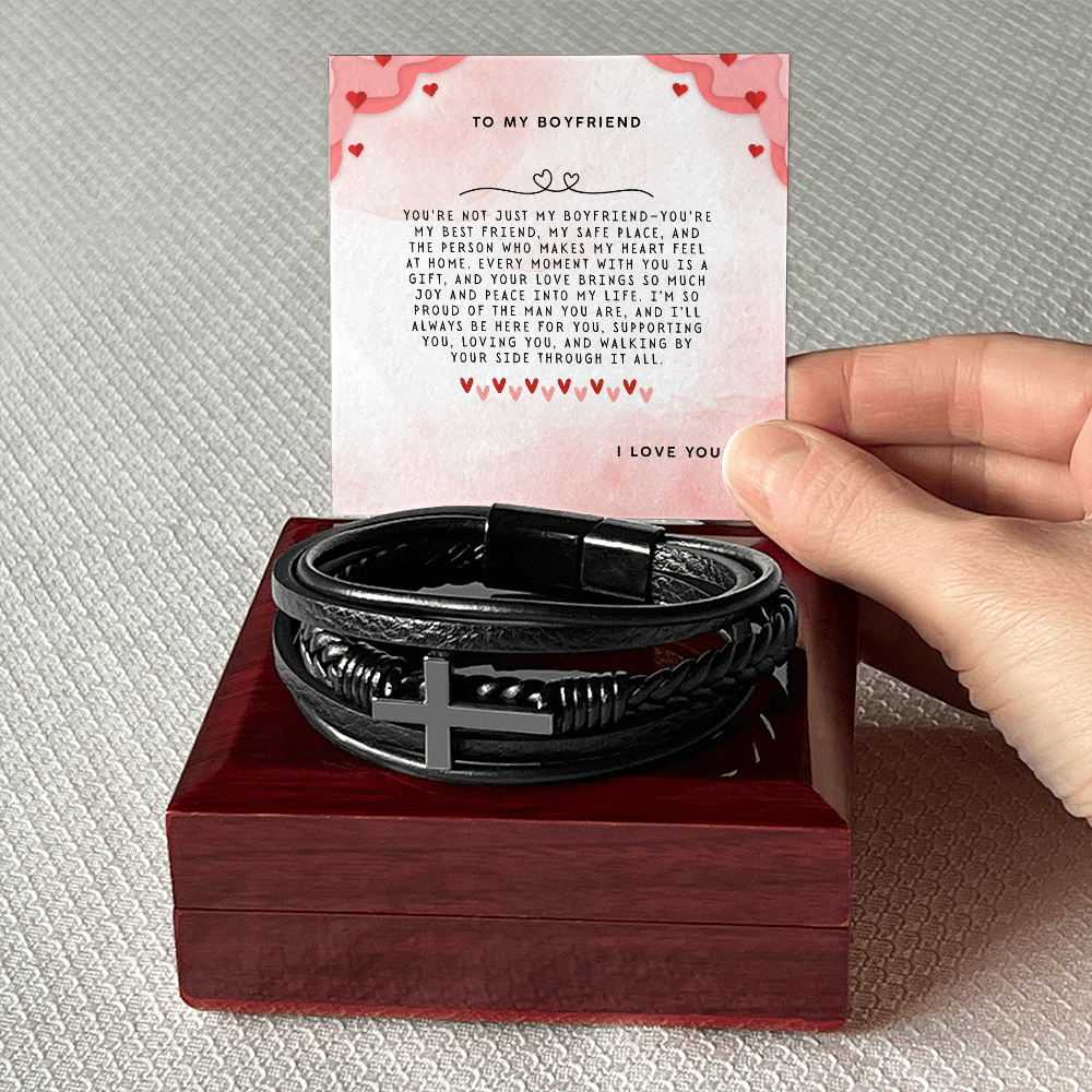 TO MY BOYFRIEND - I LOVE YOU - CROSS BRACELET GIFT SET