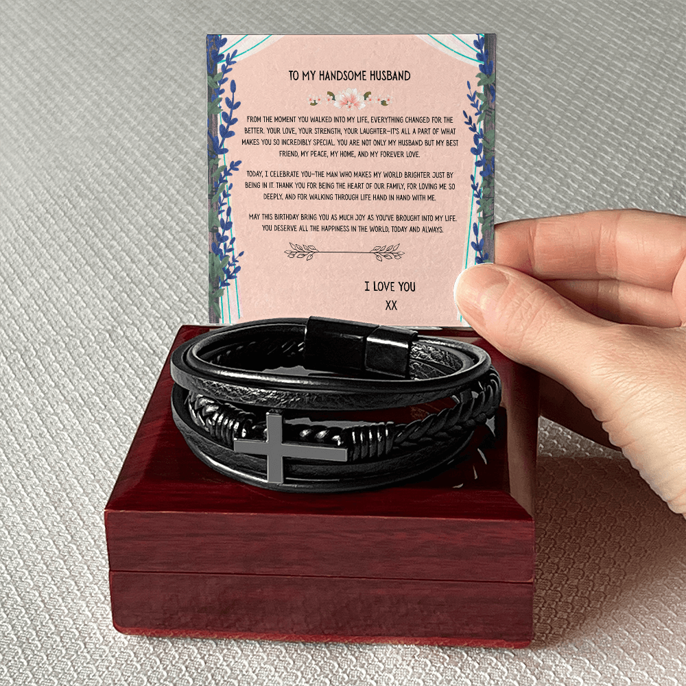 TO MY HANDSOME HUSBAND - HAPPY BIRTHDAY - CROSS BRACELET GIFT SET