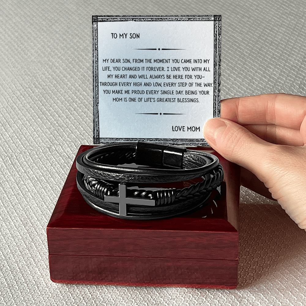 TO MY SON - LOVE MOM - CROSS BRACELET GIFT SET