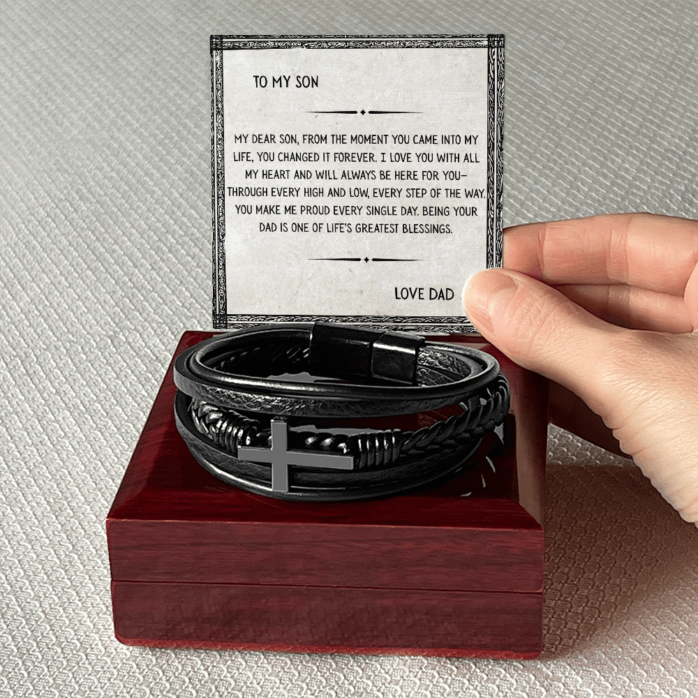 TO MY SON - LOVE DAD - CROSS BRACELET GIFT SET