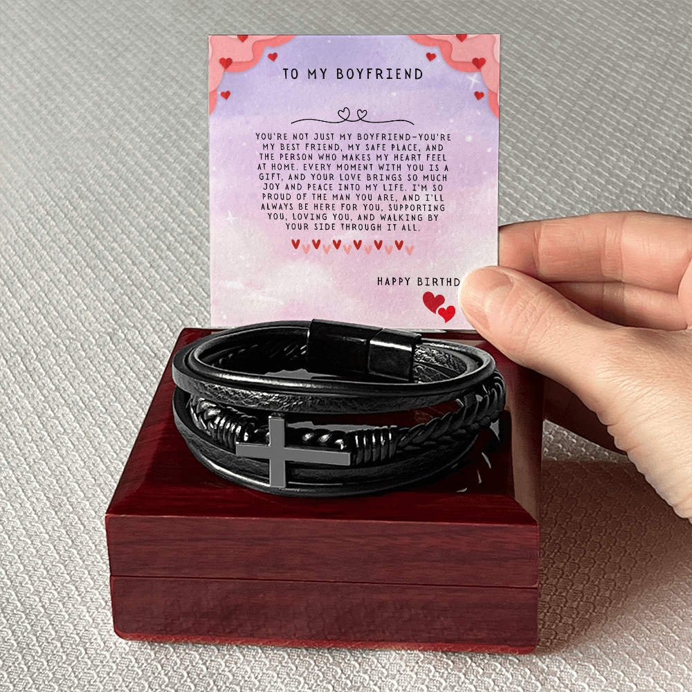TO MY BOYFRIEND - HAPPY BIRTHDAY - CROSS BRACELET GIFT SET