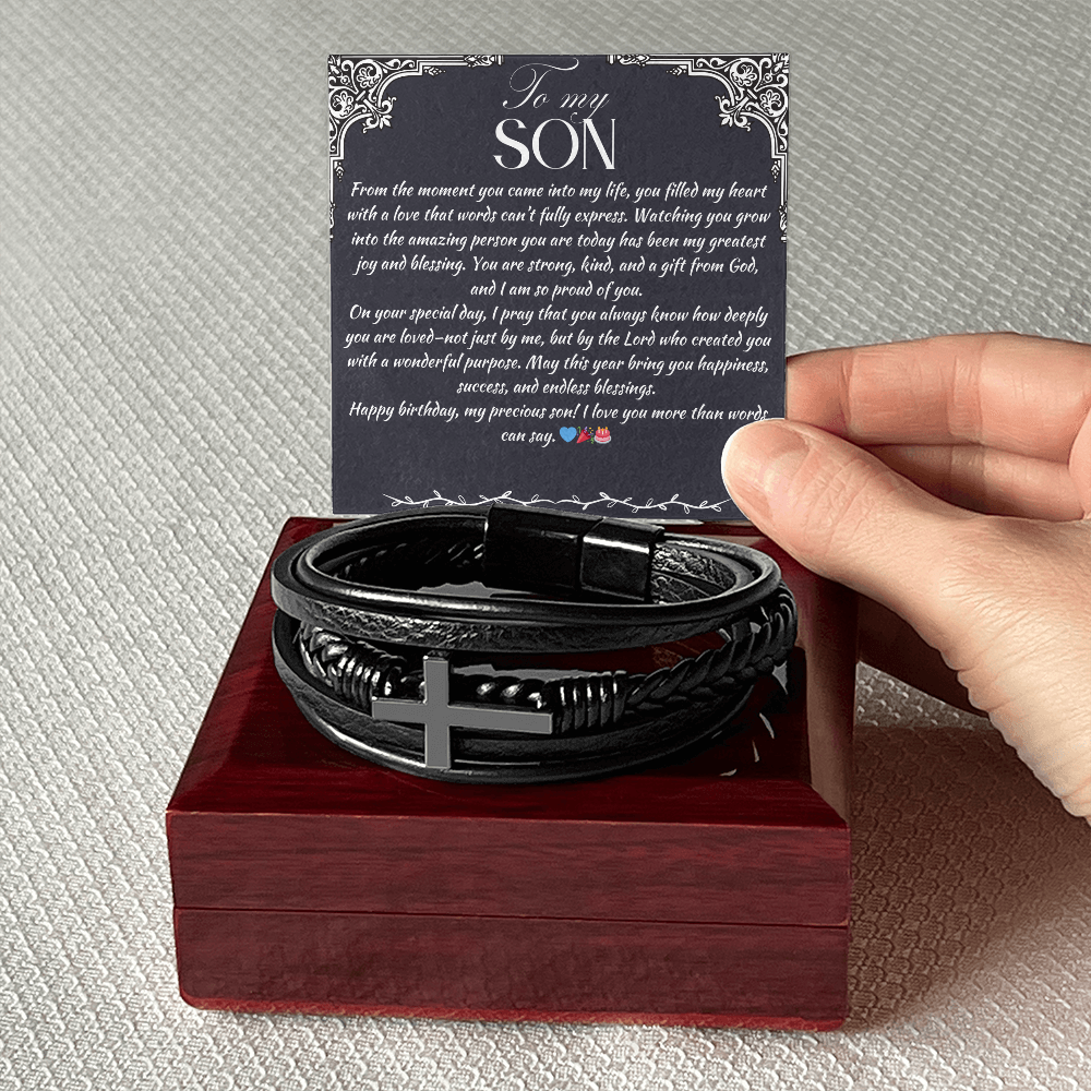 TO MY SON - HAPPY BIRTHDAY - CROSS BRACELET GIFT SET